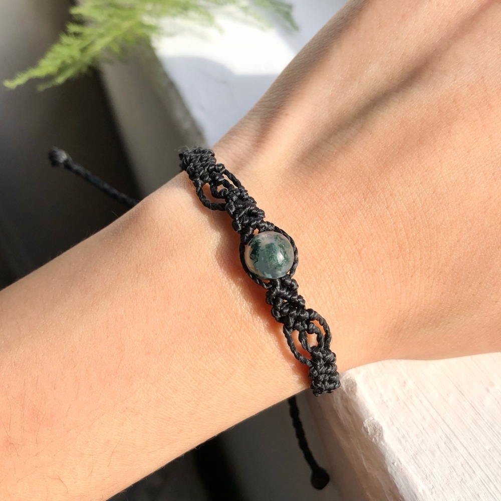 Moss Agate Stone Macrame Boho Bracelet